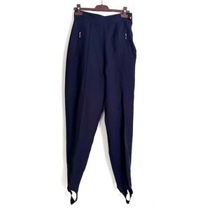 Vintage 1980s Marciano 100% Wool Navy Blue High-Waist Stirrup Pants Zip Pockets